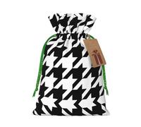 Houndstooth Black Print Christmas Drawstring Gift Bags Holiday Present Sack Xmas Decor Reusable Pouches