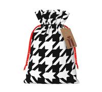 Houndstooth Black Print Christmas Drawstring Gift Bags Holiday Present Sack Xmas Decor Reusable Pouches