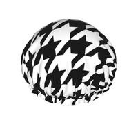 Houndstooth Black Print Double Layer Waterproof Shower Cap Women Men Reusable Bath Hair Caps Elastic Band
