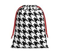 Houndstooth Black Print Drawstring Gift Bags For Christmas,Holiday Party Gift Wrapping Bag Assorted Sizes