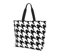 Houndstooth Black Print Large Women Tote Bag,Stylish Waterproof Ladies Shoulder Bag, Folding Beach Travel Bag for Work,Shopping