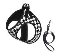 Houndstooth Black Print Pet Leash Vest For Small Dogs Cats, Adjustable Pet Harness Vest, Outdoor Walking Hiking