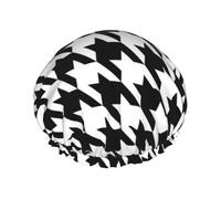 Houndstooth Black Print Premium Double Layer Shower Cap For Women With Reusable Shower Cap For Hair - Waterproof Plastic Cap - Shower Caps For Long, Short And Curly Hairs