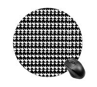 Houndstooth Black Round Mouse Pad 7.8 Inch, Portable Gaming Mouse Mat with Non-Slip Rubber Base & Smooth Surface, Waterproof Mousepad for PC, Laptop, Computer, Office, Home