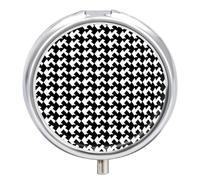 Houndstooth Black3 Compartment Travel Pill Case, Sealed Portable Pill Container Mini Size Metal Pills Box for Pocket Purse, Three Times A Day Pills Organizer for Men, Women