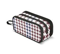 Houndstooth Blue White Brown Pencils Pouch Zipper Pencil Case Cute Pen Pouch Girls Animal Print Pencil Bag Storage Kids Back to School Supplies Organizer 8.86x3.54x4.33in