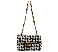 Houndstooth Chain Shoulder Cross body Bag for Women Handbag and purse Fashion Woolen Cloth Clutch, A-black