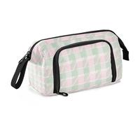 Houndstooth Peach Green Pastel Pencil Cases Large Capacity Cases with Pencil Portable for Kids School Supply