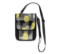 Houndstooth Pineapple Gray Yellow Travel Wallet Passport Holder Travel Wallet Organizer Slim Lightweight Crossbody Bag with Adjustable Strap