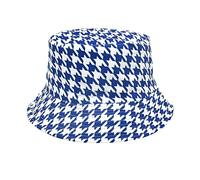 Houndstooth Print Bucket Hat Summer Fashion Print Cotton Bucket Sun Hat for Men Women Fisherman Hat Blue