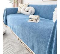 Houndstooth Sofa Cover Decorative Fringe Cat ScratchResistant Furniture Protector Couch Slipcover for 1/2/3 Seater Soft Velvet Material Blue 180x300cm
