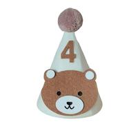 HOUNIIXIE Adorable Bear Themed Birthday Hat for Toddlers, Soft and Comfortable Baby Shower Headwear with Chin Belt & 1-9, Number Hat 4, 2-3 Years
