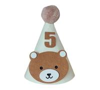 HOUNIIXIE Adorable Bear Themed Birthday Hat for Toddlers, Soft and Comfortable Baby Shower Headwear with Chin Belt & 1-9, Number Hat 5