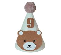 HOUNIIXIE Adorable Birthday Bear Theme Hat for Toddlers, Soft and Comfortable Baby Shower Headwear with Chin Belt & 1-9, Number Hat 9