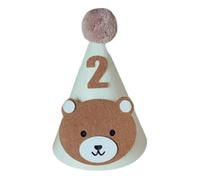 HOUNIIXIE Cute Bear Birthday Hat for Kids, Soft and Comfortable Baby Shower Hat with Chin Strap and 1-9, Number Hat 2, 2-3 Years