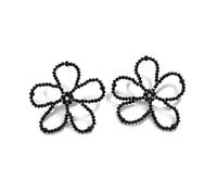 HOUNIIXIE Elegant Glass Pearl Earrings with Refined Flowers with Glass Embellishments, Mediano, Stainless Steel, No Gemstone