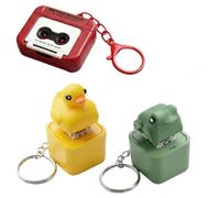 Hounyou Croaking Frog Keychain, Duck & Frog Fidget Toy with Lights and Sounds, Portable Red Retro Tape Recorder Keyring, Stress Reliever for Anxiety & Sensory Fun (3 Pack)