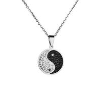 Houpotao Taichi Bagua Pendant Necklace Surgical Stainless Steel Lightweight Hypoallergenic Yin Yang Clavicle Chain with CZ