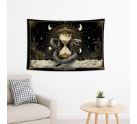 Hourglass Black Tapestry, Mystical Snake and Moon Decorative Wall Hanging, Bohemian Aesthetic for Bedroom, Living Room, Dorm 60x40 Inch