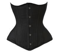 Hourglass Corset Double Steel Boned Underbust Waist Training Black Corset Womens Black Twill Cotton Corset (UK, Alpha, XL, Regular, Regular, Black)