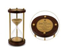 Hourglass Romantic Sand Timer with Engraved Top Vintage Decorative Glass Timer Gift for Wife & hudband Elegant Glass & Décor Brass Pillars Wooden Sand Timer for Home & Office Desk (Happy Anniversary)