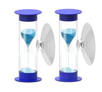Hourglass Sand Timer 5 Minute with Suction Cup - Set of 2 Small, Unbreakable Sand Watch 5 Min Sucker, Small Blue Sand Clock 5 Minute, Plastic Hour Glass Sandglass Timer for Kids, Games, Classroom