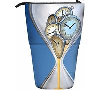 Hourglass Telescopic Pencil Stationery Case Pens Storage Box with Zipper Closure for Women Men Boys Girls Time Clock Sand Flow Digital Countdown Watch Minute Speed Timer Wait
