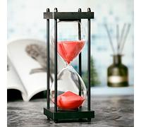 Hourglass Timer 60 Minute, Black Wooden Frame Decorative Sand Timer (Red Sand, Large Size)