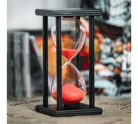 Hourglass Timer 60 Minutes, Black Wooden Frame Decorative Sand Timer (Red Sand, 8x4x4 inch)