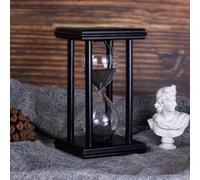 Hourglass Timer with Black Sand, 15 Minute Wooden Frame Sand Timer, Creative Handcraft Decoration