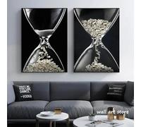 Hourglass Watch Canvas Painting Time Is Money Poster Printing Modern Wall Art Pictures Living Room Bedroom Decor 60x90cmx2 frame