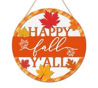 HOURIA 3D Happy Fall Y'all Front Door Sign(11.4x11.4”), Orange Autumn Harvest Maple Leaves Wooden Sign, Rustic Fall Farmhouse Thanksgiving Wooden Wall Hanging Sign for Outdoor Porch Home Office
