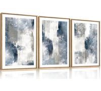 HOURIA Abstract Navy Blue Gray Framed Canvas Wall Art Set,Neutral White Brush Stroke Wall Decor,Minimalist Color Block Shapes Artwork,Modern Pastel Prints for Living Room,Bedroom,Farmhouse- 16"x24"x3
