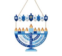 HOURIA Happy Hanukkah Wooden Door Sign(11.4”x12.2”),Blue Chanukah Menorah Star Wall Hanging Sign, Hanukkah Chanukah Party Wall Decor for Front Door Outdoor Home Porch Yard Office