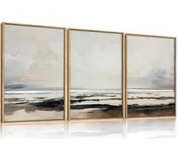 HOURIA Large Neutral Abstract Gray Framed Wall Art Set,Minimalist Modern Beige Brown Landscape Wall Decor,Wilderness Filed Artwork,Watercolor Misty Lake Print for Living Room,Bedroom,Office- 16"x24"x3