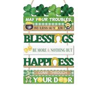 HOURIA St Patricks Day Door Decorations,11.4 * 19.7"May Your Troubles Be Less Irish Blessing Sign Shamrock Irish Lucky Wreath Decor Green Buffalo Plaid Irish Blessing Gifts Decor for Home Office
