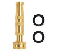 Hourleey Adjustable Twist Hose Nozzle, 4" Heavy-Duty Brass 3/4" GHT Hose Nozzle with 2 Garden Hose Rubber Washers (1 Pack)