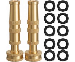 Hourleey Adjustable Twist Hose Nozzle, 4" Heavy-Duty Brass Hose Nozzle with 10 Garden Hose Rubber Washers, 2 Pack