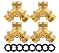 Hourleey Brass Garden Hose Splitter (2 Way), Solid Brass Hose Y Splitter 2 Valves with 2 Extra Rubber Washers (4 Pack)