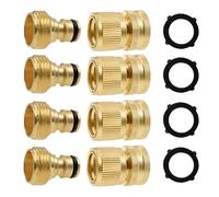 Hourleey Garden Hose Quick Connector, Solid Brass 3/4 Inch GHT Thread Garden Quick Connect Kit, Male and Female No-Leak Water Hose Fittings (4 Set)