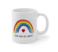 HOURRUIYU Love Has No Limits Mug 11oz Rainbow Pride Parades Cute Coffee Cup Gag Xmas Present Idea from Daughter Son Kids Ceramic White