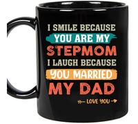 HOURRUIYU Mothers Day Gifts For Stepmom - I Smile Because Youre My Step Mom, Stepmom Gift from Stepdaughter, Stepson on Birthday, Christmas Coffee Mug (11oz Black)