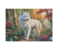Hours of Creative Entertainment with White Wolf Flower Forest Wildlife Wild Nature Rural Beautiful 300 Piece Adult Puzzle Fun And Perfect for Home Leisure 300 PCS（40x28cm）