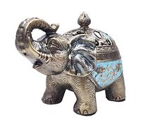 Hourwof Metal Elephant Incense Holder,Vintage Cone Coil Incense Burner with Lid,Ash Catcher,Aromatherapy Ornament Home Office Decor (Light Blue)