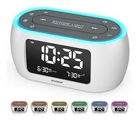 HOUSBAY Glow Small Alarm Clock Radio for Bedrooms with 7 Color Night Light, Dual Alarm, Dimmer, USB Charger, Battery Backup, Nap Timer, FM Radio with Auto-Off Timer for Bedside（White）