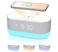 Housbay Sound Machine with Alarm Clock for Bedrooms, Dual Speakers, 21 HiFi Sounds, 10W Wireless Charger, Unlimited Sound, Bluetooth, 10 Night Light, White Noise Machine for Sleeping