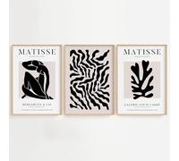 House 52 Matisse Inspired Wall Art Sets of 3 - Modern Abstract Prints - Minimalist Gallery Poster Collection for Living Room, Bedroom or Home Office - Unframed A4 Size (Black & Beige Set)