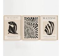 House 52 Matisse Inspired Wall Art Sets of 3 - Modern Abstract Prints - Minimalist Gallery Poster Collection for Living Room, Bedroom or Home Office - Unframed A4 Size (Cream & Black Set)