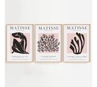 House 52 Matisse Inspired Wall Art Sets of 3 - Modern Abstract Prints - Minimalist Gallery Poster Collection for Living Room, Bedroom or Home Office - Unframed A4 Size (Black on Blush Set)