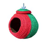 House - Adjustable Chewable Sisal Rope Hut Shelter, Bird Nest | Green Red, Soft Secure Resting Sleeping Play Dome For Small Pets Hamster Parakeet Indoor Outdoor Cage Use